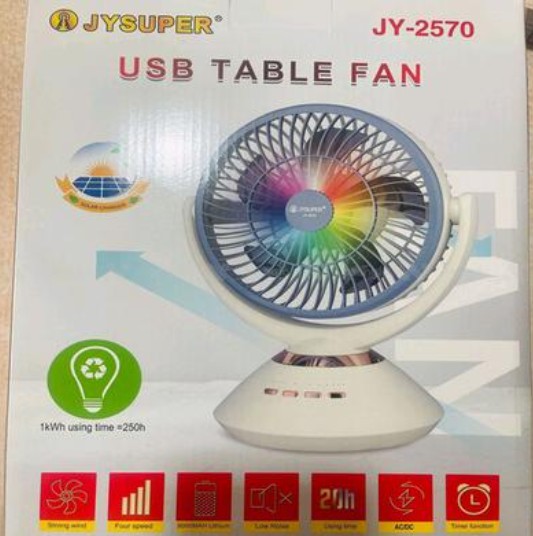 Joy Super JY-2570 Professional Rechargeable Table Fan (6 Battery)