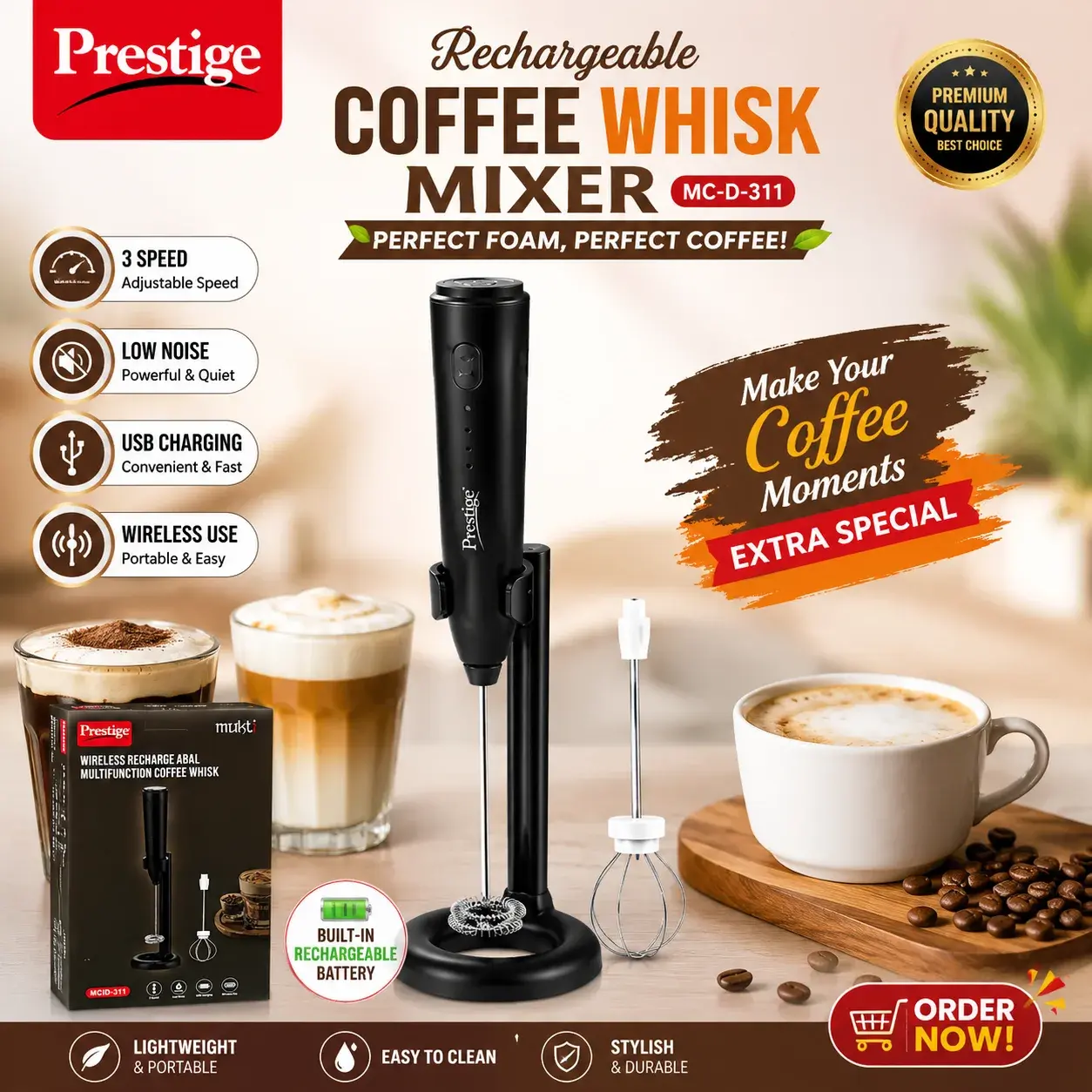 Prestige Mukti Wireless Rechargeable Multifunction Coffee Whisk - 2