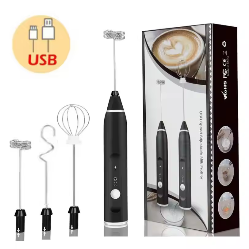 Rechargeable Stainless Steel Coffee & Milk Frother – Handheld Electric Mixer with 3-Speed Control - 3
