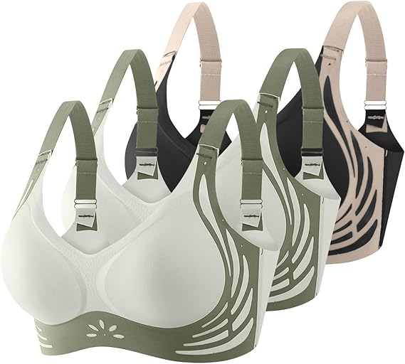 Generisch 3PC Women Bra with Buckle Front Lace Edge No Steel Ring Movement Seamless Gathering Adjustment Yoga Sleep Large Bra - 4