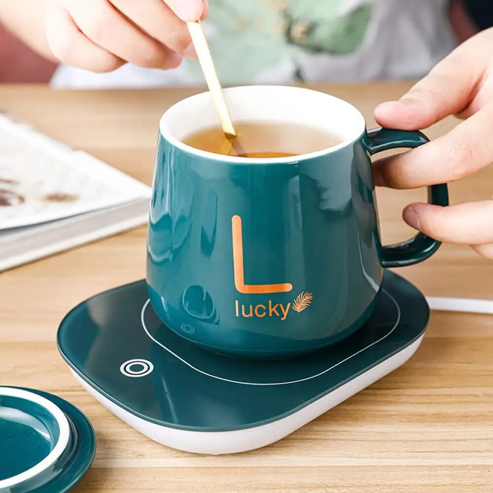 Coffee Cup Warmer, Smart Thermostat Coaster 55 Degree Heating Automatic Thermostat Cup (Green) Modern Coffee Cup Saucer - 4